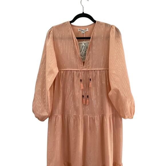 Emerson Fry India Collection Heirloom Dress Peach Silver Lurex Size XS Small - Picture 7 of 16